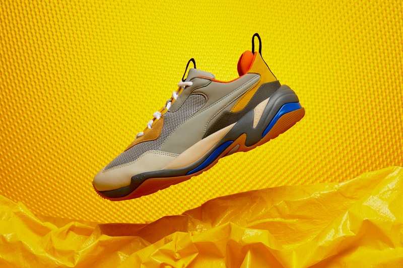 PUMA Thunder Spectra Lookbook sneakers rs-0 cell technology white tan grey yellow orange blue white shoe running dad shoe chunk bold