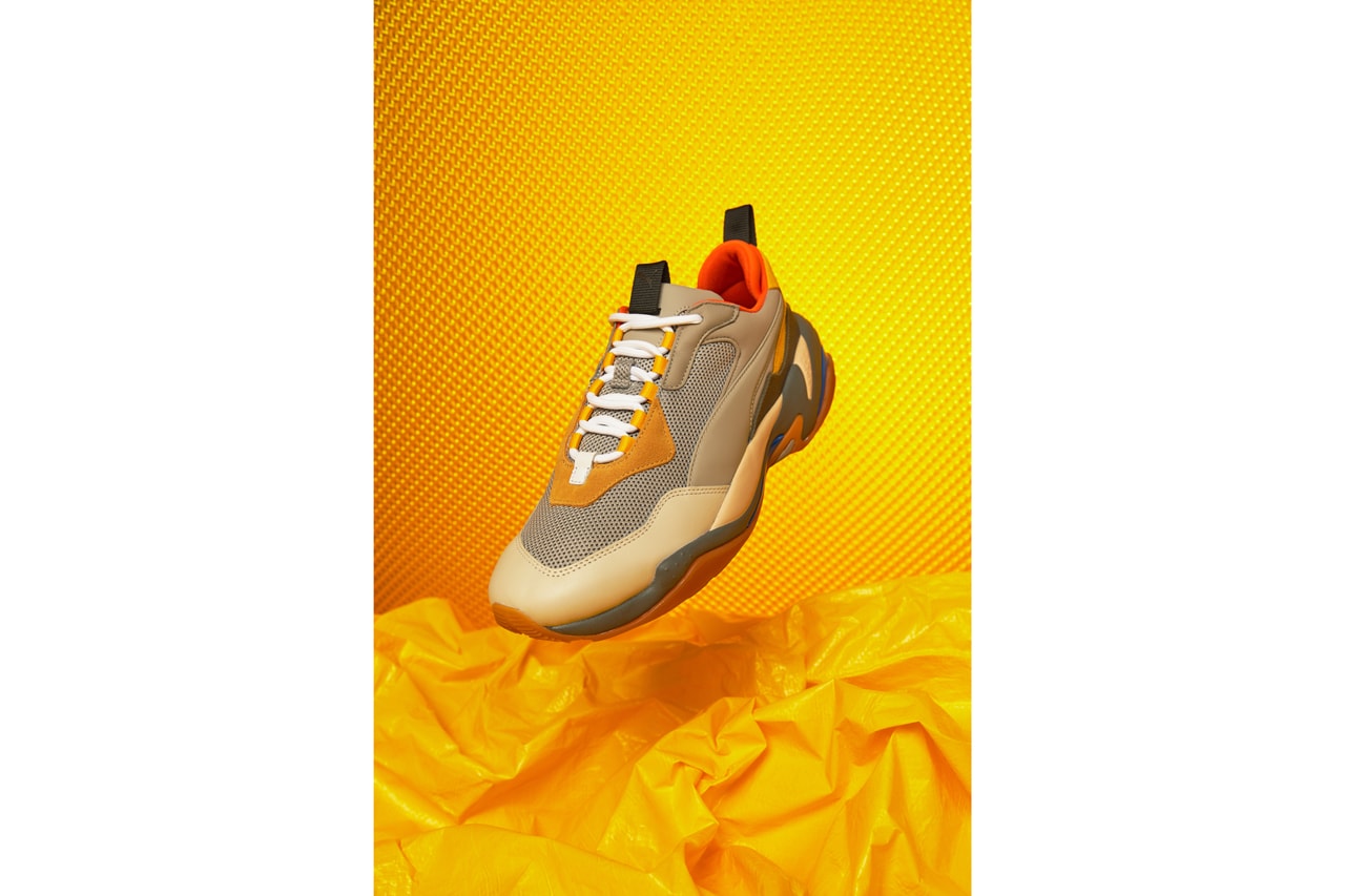 PUMA Thunder Spectra Lookbook sneakers rs-0 cell technology white tan grey yellow orange blue white shoe running dad shoe chunk bold
