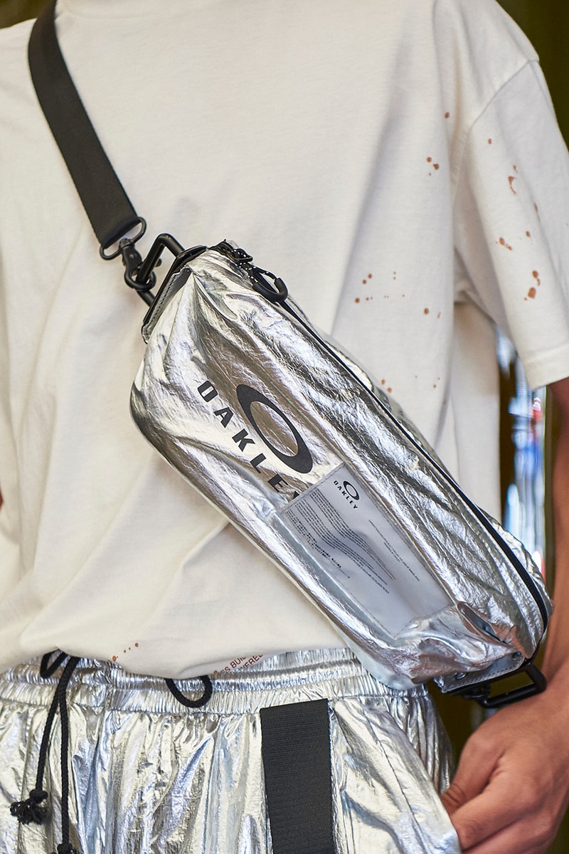 samuel ross oakley collaboration collection editorial drop release date glasses coat sweat pants tee shirt distress metallic silver coat sandals H.Lorenzo lookbook season 1 first