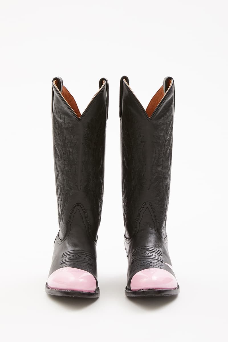 Sarah Morris Helmut Lang Painted Cowboy Boots collaboration footwear spring 1994 summer collection runway heritage archive footwear shoe pink orange color dipped stamped