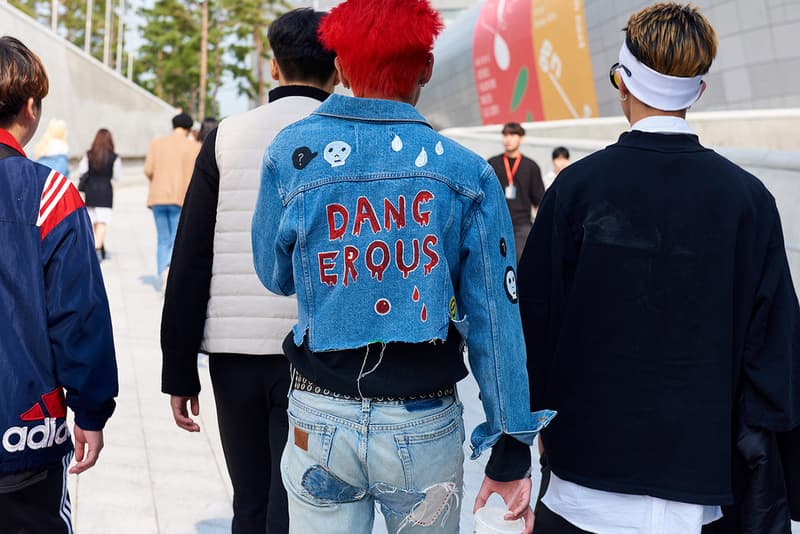 Seoul Fashion Week Spring/Summer 2019 Street-Style Part 1 Prada Raf Simons Joy Division Custom Denim Alyx Accessories Balenciaga A-COLD-WALL* ACW Undercover Chanel Thrasher Supreme Off-White x Nike "Spooky Pack" Blazer