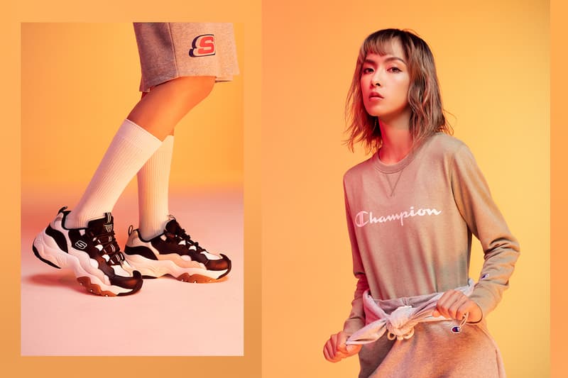 Skechers x Champion Clothing Collaboration 2018 Leisurewear Sportswear Street Style Chunky Sneakers 90s