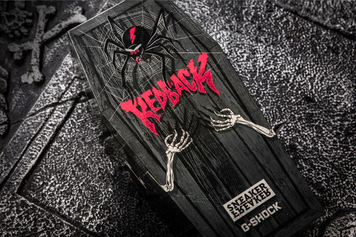 Sneaker Freaker x G-SHOCK "Redback" DW-5700 watch collaboration halloween design skeleton purchase release date 