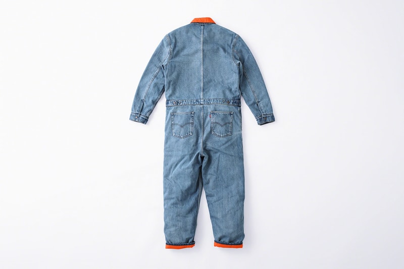 supreme levis fall winter 2018 collection collaboration exclusive Quilted Reversible Trucker Jacket denim coveralls stonewashed november 1 3 2018 release date info drop colorways orange blue black logo green pink lining