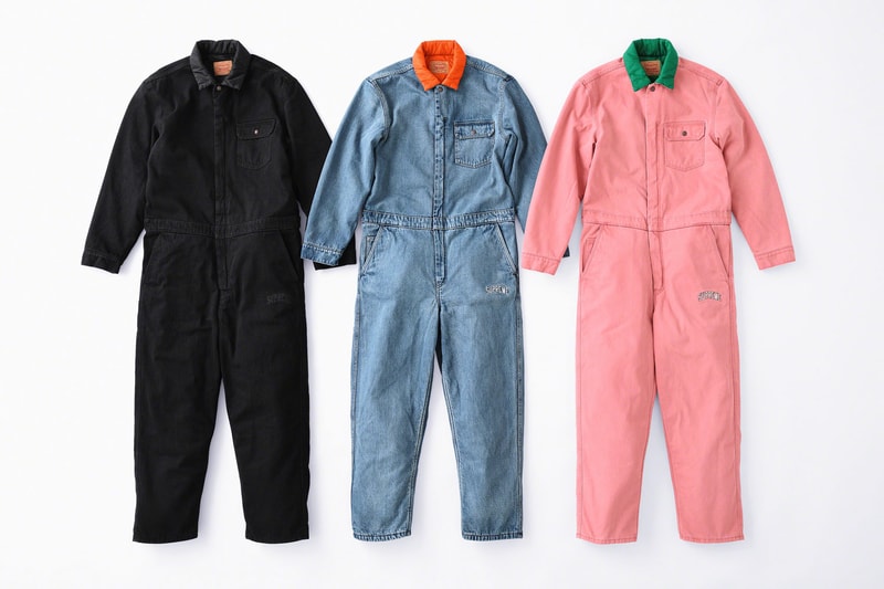 supreme levis fall winter 2018 collection collaboration exclusive Quilted Reversible Trucker Jacket denim coveralls stonewashed november 1 3 2018 release date info drop colorways orange blue black logo green pink lining