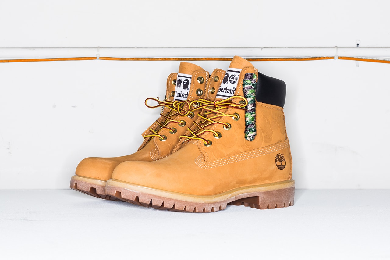 bape undefeated timberland 6 inch boot collaboration ape head camouflage laces wheat colorway drop release info exclusive store web site october 27 2018 launch