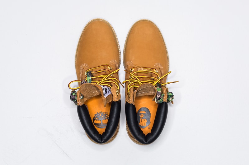 bape undefeated timberland 6 inch boot collaboration ape head camouflage laces wheat colorway drop release info exclusive store web site october 27 2018 launch