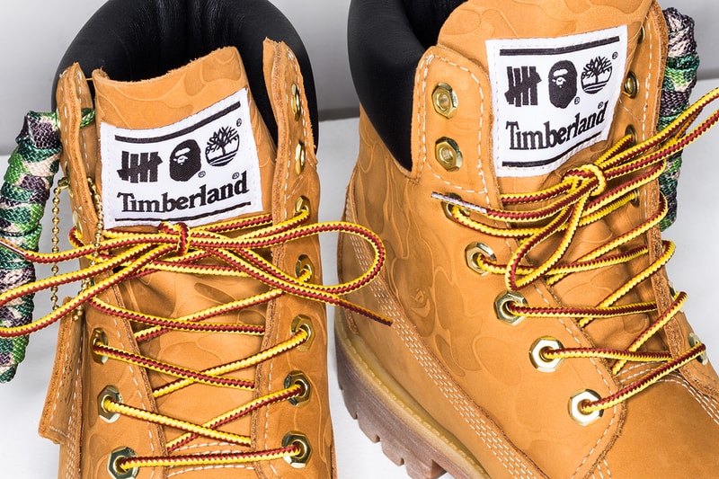 bape undefeated timberland 6 inch boot collaboration ape head camouflage laces wheat colorway drop release info exclusive store web site october 27 2018 launch