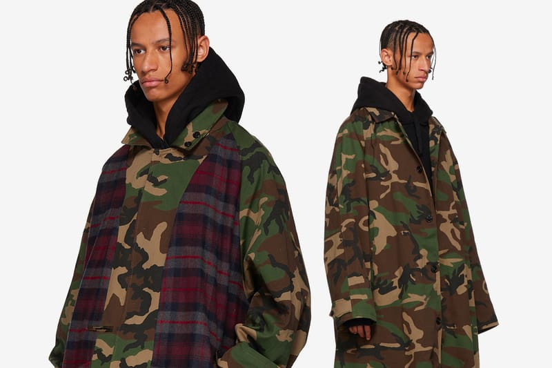 This Vetements FW18 Camo Trench Coat Also Doubles as a Plaid Scarf
