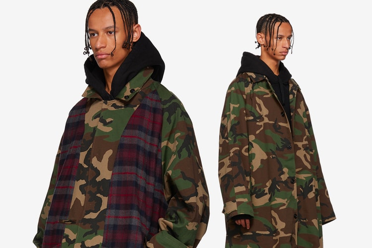 This Vetements FW18 Camo Trench Coat Also Doubles as a Plaid Scarf