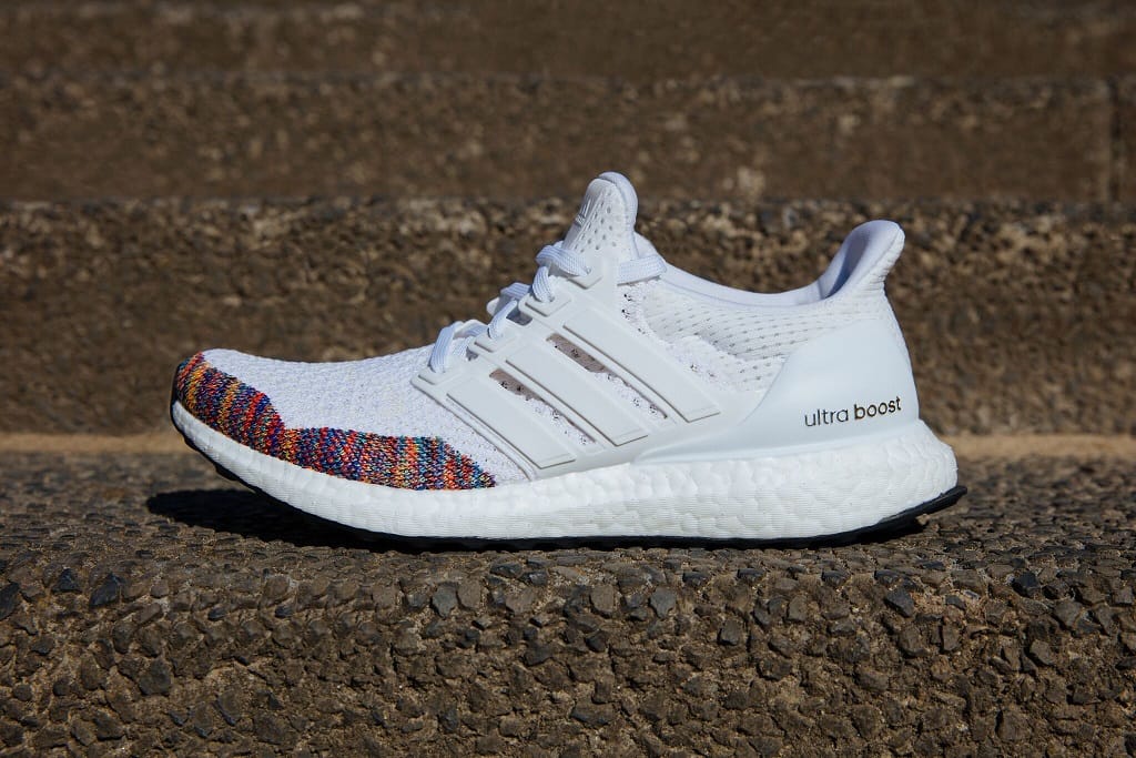 adidas white and rainbow ultra boost