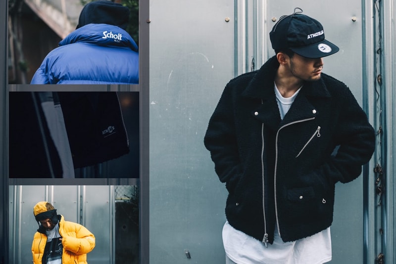 atmos lab schott nyc fall winter 2018 colleciton riders jacket jackets outerwear fleece natural black blue yellow reversible down buy price where