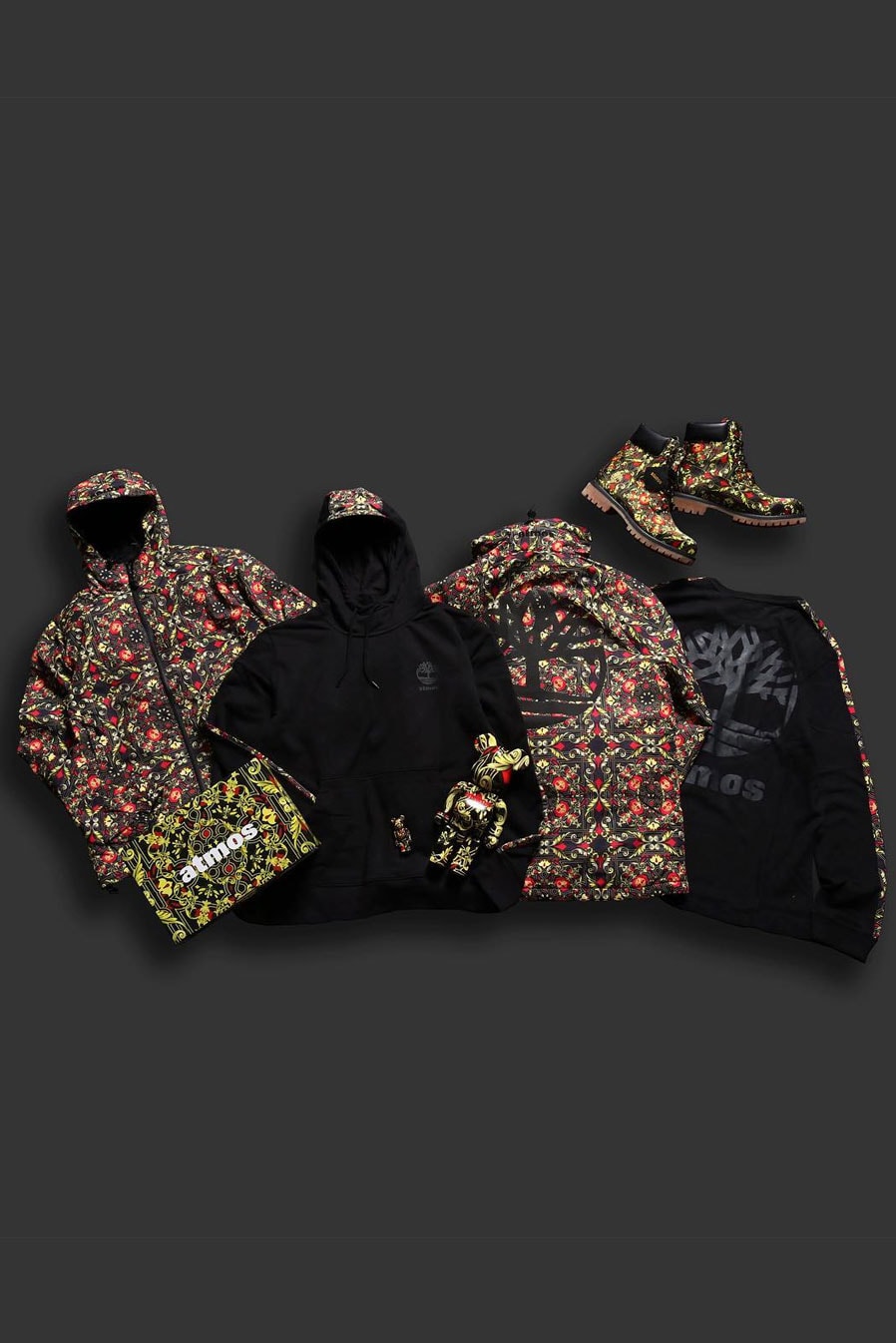 Timberland x atmos "Scarf" Collection Release Info patterns scarfs boots classic New York tan Japan Tokyo bearbrick Be@rbricks collectibles medicom figures 