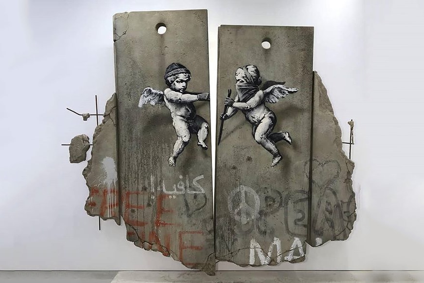 banksy repiica separation barrier world travel fair london artworks sculptures installations artist