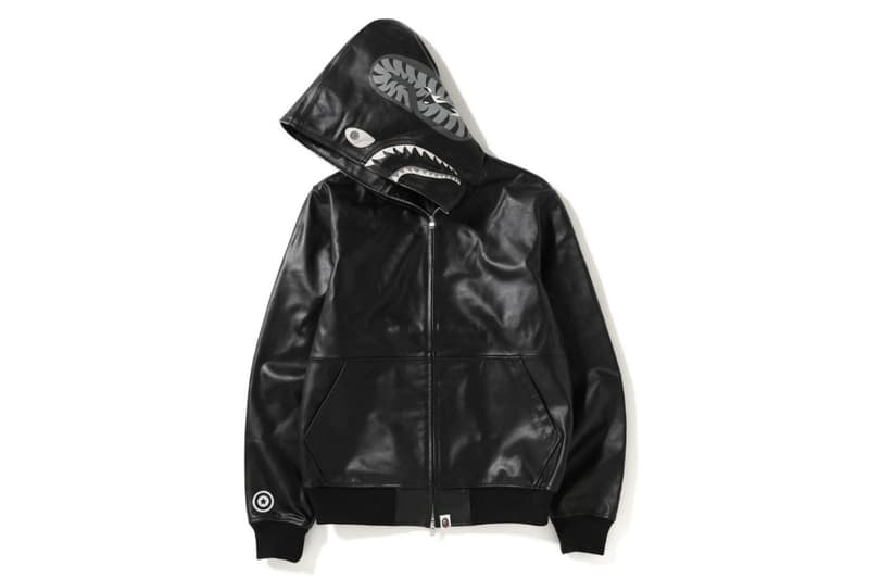 BAPE Reinterprets Its Shark Hoodie in Luxe Leather a bathing ape black wgm