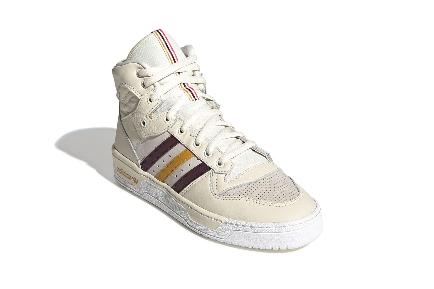 eric emanuel x adidas Rivalry Hi "Crystal White/Bold Gold" Release Date info price colorway sneaker december 2018 Color: Crystal White/Night Red/Real Pink/Bold Gold Style Code: G25836