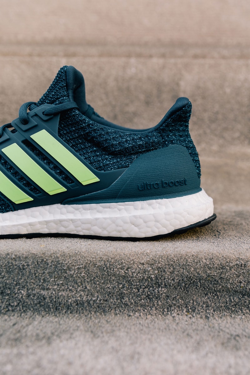 Finish Line x adidas UltraBOOST "Blue Shock" green volt running boost runner pureboost sneaker black white 