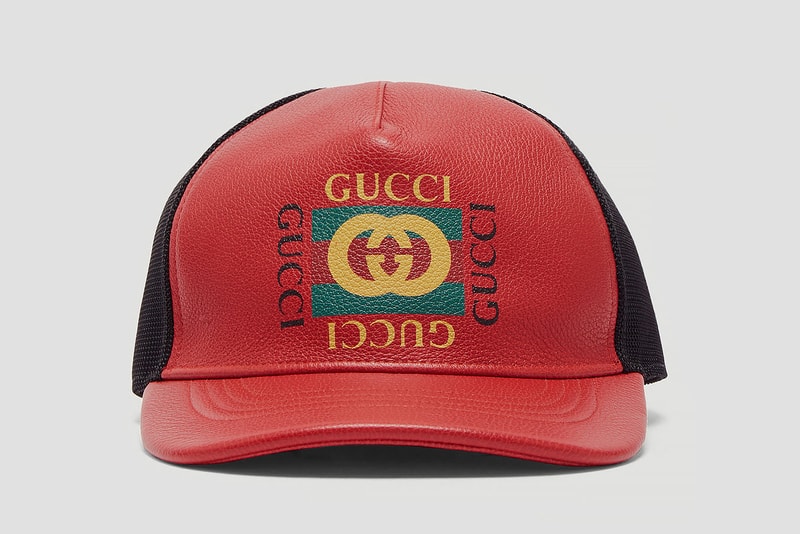 Gucci Logo Print Leather Trucker Hat 