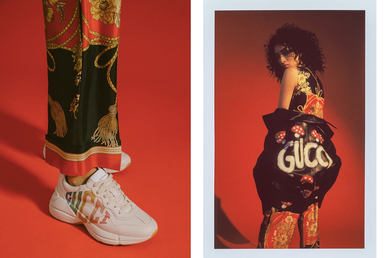Gucci Flashtrek and Rhyton, Cruise 2019 mouth print distressed chunky web print Grey Reflective  leather 70s inspired glam rock 