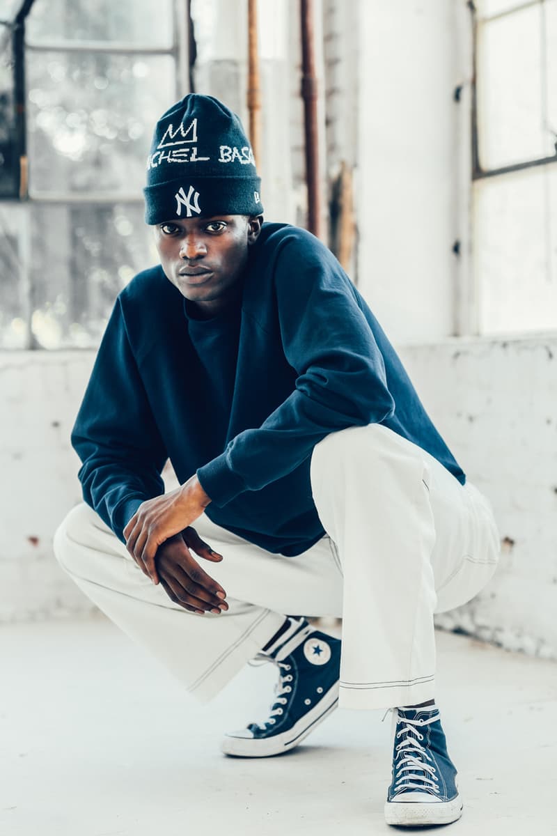 Jean-Michel Basquiat x New Era Collab Lookbook collaboration new york city art purple black pin stripes knicks yankees mlb nba empire tuxedo paintings art drawings