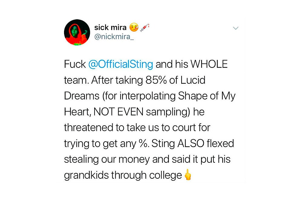 Juice WRLD Sting Taking Lucid Dreams Profit Cut Nick Mira Producer