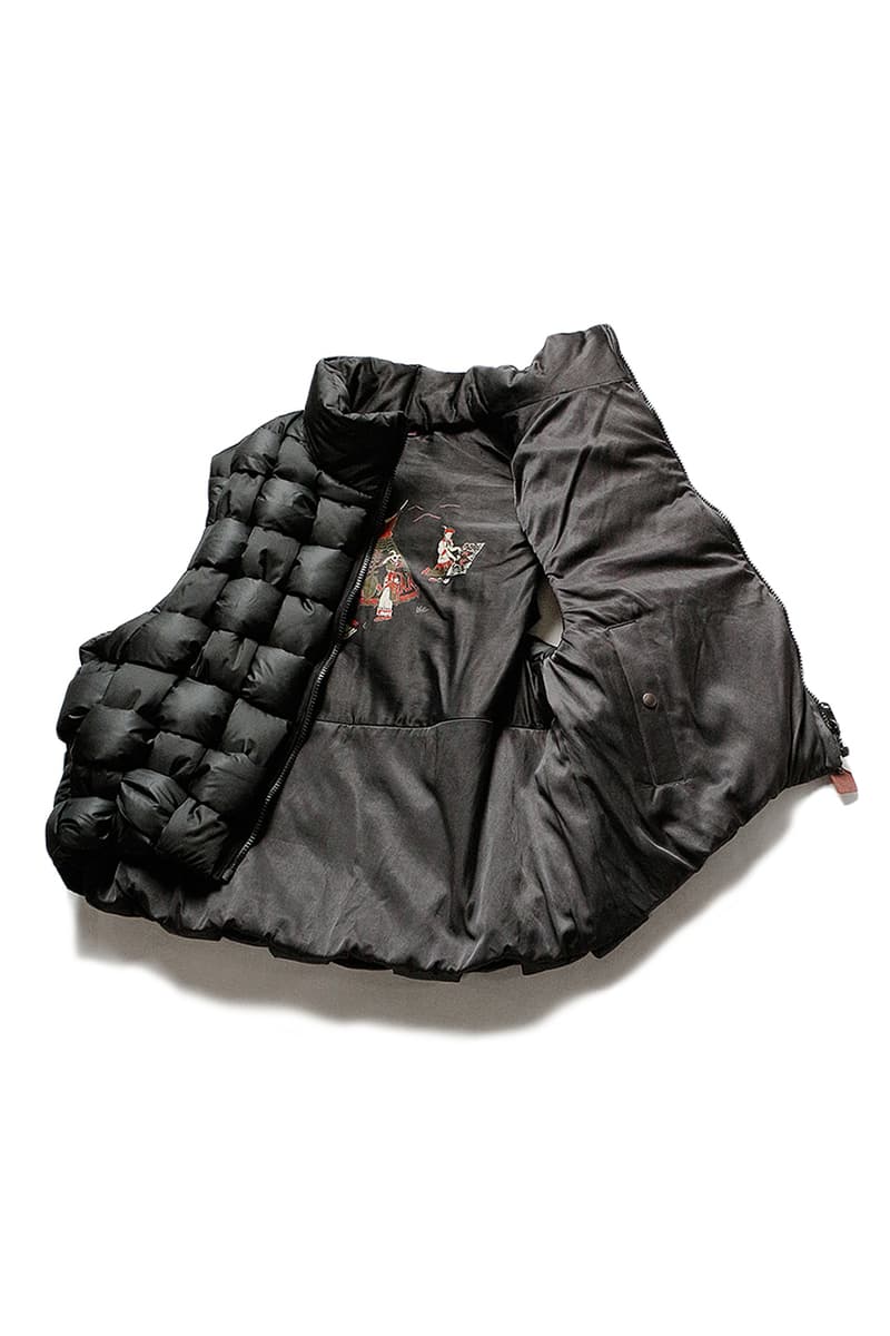 Kapital 180 the store vest november 30 2018 release drop info buy RipStop Nylon Down Burger-Keel Vest BORO Print compressed wool scarf