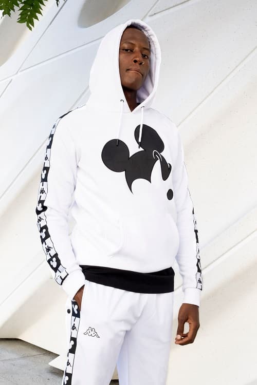 disney kappa fall winter 2018 fw18 collection collab collaboration mickey mouse anniversary sweats pants hoodies sweatshirt black white tracksuit grey gray 90 year
