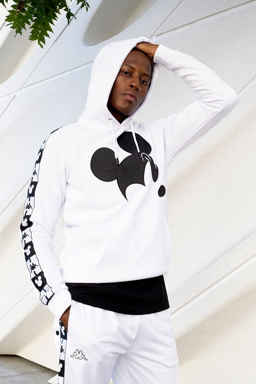 disney kappa fall winter 2018 fw18 collection collab collaboration mickey mouse anniversary sweats pants hoodies sweatshirt black white tracksuit grey gray 90 year