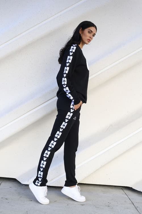 disney kappa fall winter 2018 fw18 collection collab collaboration mickey mouse anniversary sweats pants hoodies sweatshirt black white tracksuit grey gray 90 year