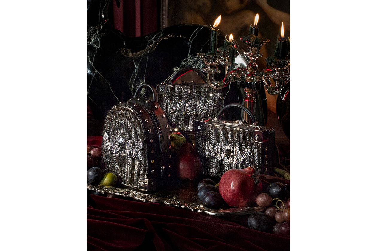 MCM A Feast for Your Eyes Holiday Campaign Video  backpacks accessories grey red black soft pink champagne cognac studs Stark Visetos 