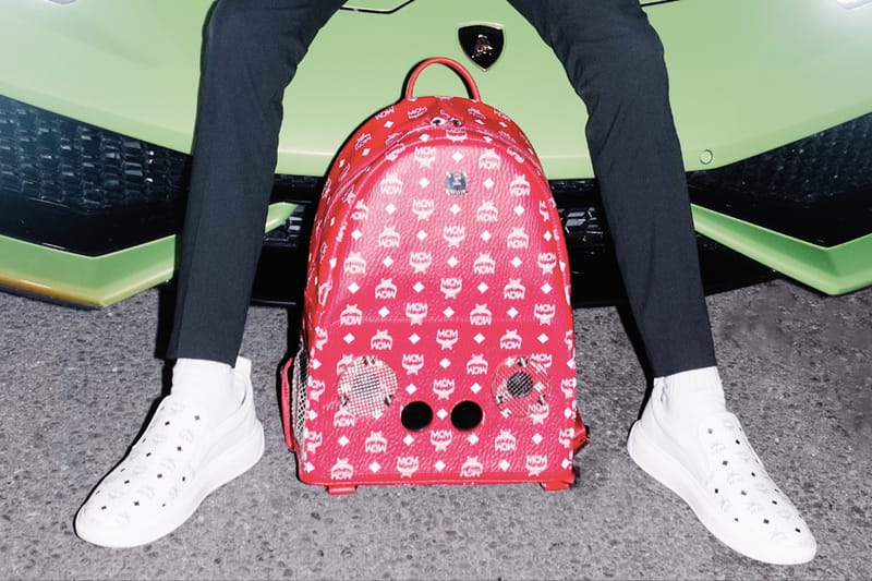 mcm backpack red and black