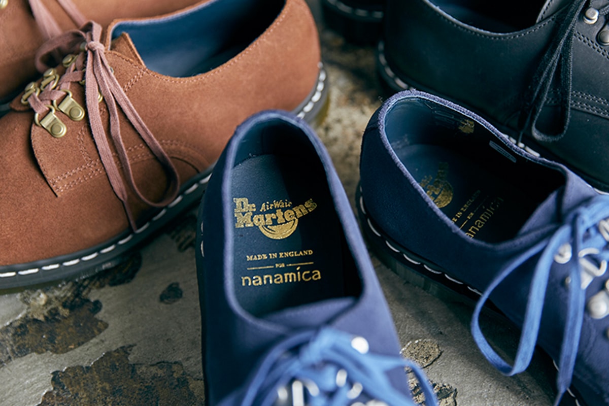 nanamica Dr. Martens Plymouth MIE Officer release black suede upper navy brown