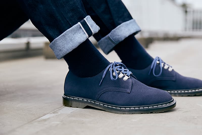 nanamica Dr. Martens Plymouth MIE Officer release black suede upper navy brown