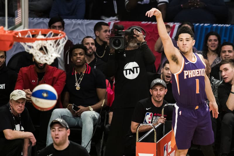 NBA Signs Gambling Data Deal sports betting gambling entertainment in game real time devin booker Phoenix Suns money ball JBL Three 3 Point shootout Contest State Farm All-Star Saturday Night Weekend Staples Center Los Angeles California February 17 2018 