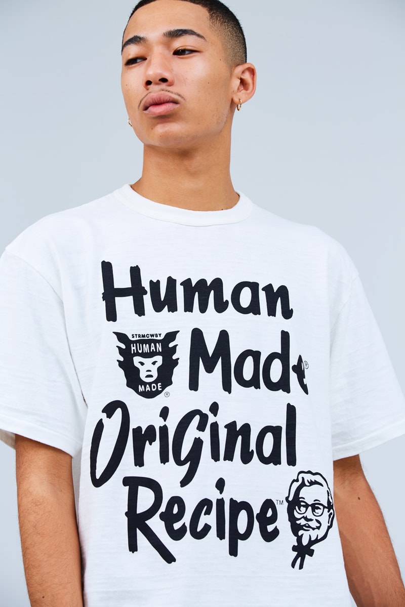 A Closer Look at Nigo's Human Made x KFC Collab kentucky fried chicken the colonel red white black hoodie jacket t-shirt cap tote