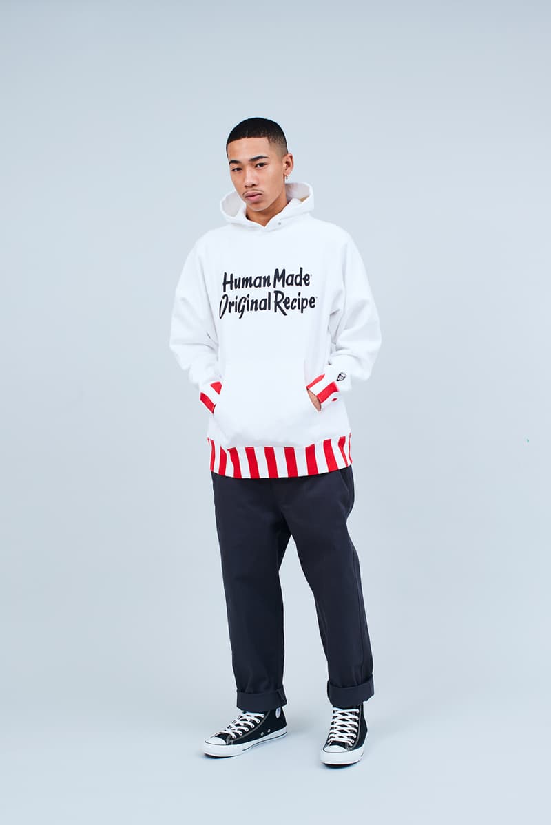 A Closer Look at Nigo's Human Made x KFC Collab kentucky fried chicken the colonel red white black hoodie jacket t-shirt cap tote