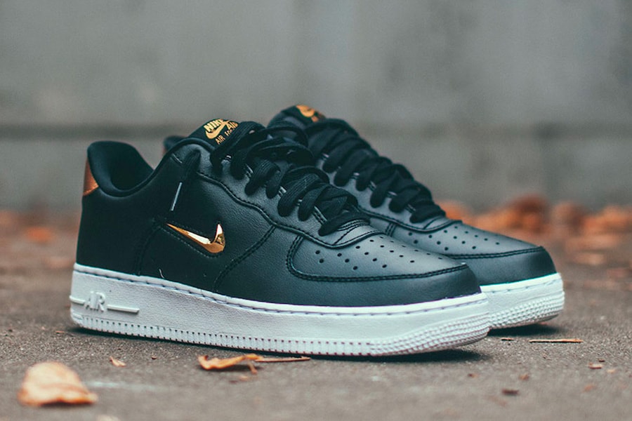 Nike Air Force 1 '07 LV8 Jewel "Metallic Gold" release date info price available now sneaker black leather 