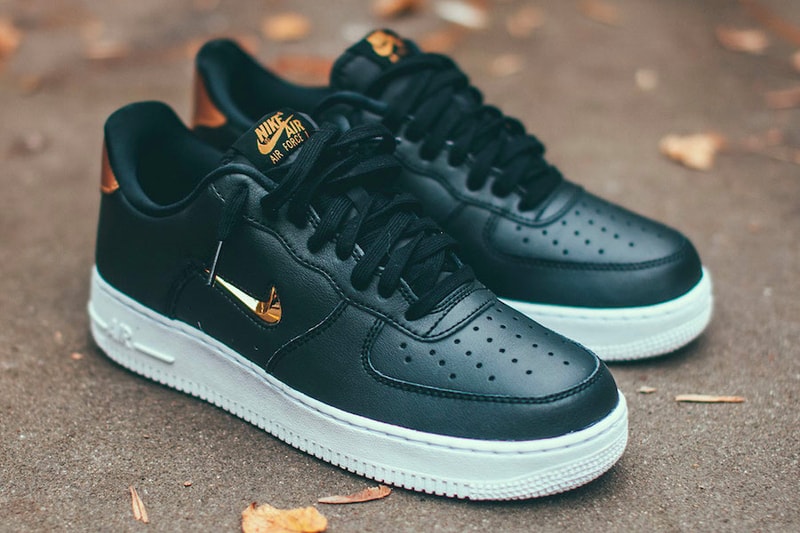 Nike Air Force 1 '07 LV8 Jewel "Metallic Gold" release date info price available now sneaker black leather 