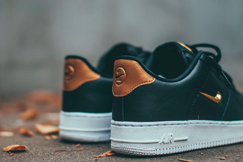 Nike Air Force 1 '07 LV8 Jewel "Metallic Gold" release date info price available now sneaker black leather 