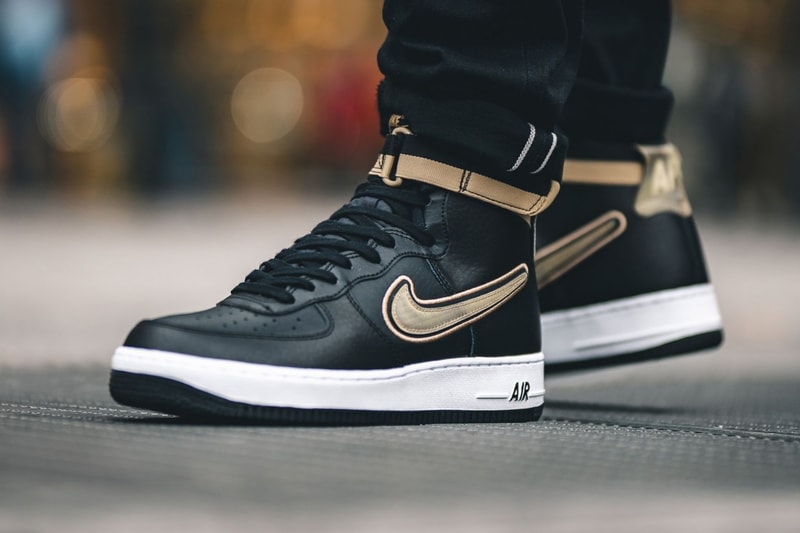 Nike Air Force 1 High LV8 Toronto Raptors OVO Night Black Metallic Gold White Info Release Date colorway drake