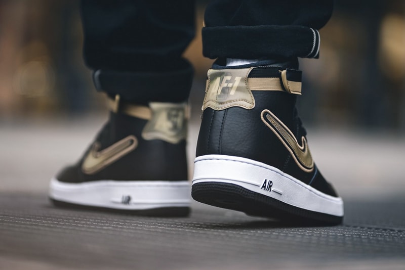 Nike Air Force 1 High LV8 Toronto Raptors OVO Night Black Metallic Gold White Info Release Date colorway drake