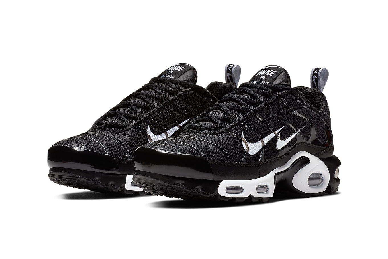 Nike Air Max Plus "Overbranded" Double Swoosh black white colorway sneaker series pack logo price info release date