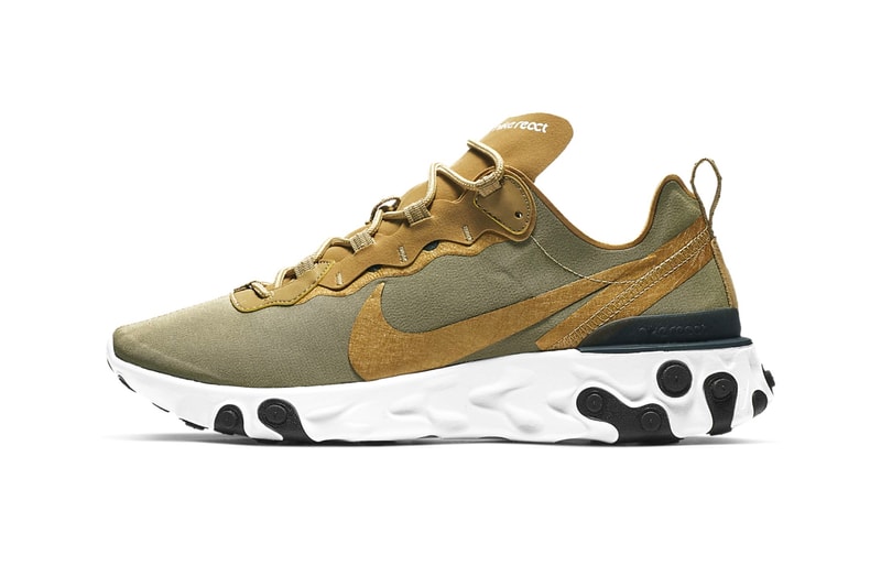 Nike React Element 55 "Metallic Gold" "Metallic Silver" Release Info price date sneaker colorway tan olive brown purchase buy online