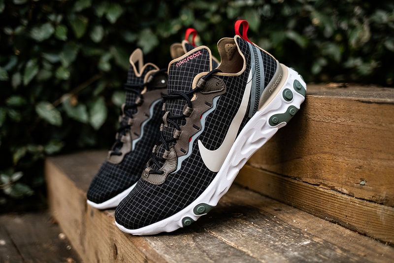 size? Exclusive x Nike React Element 55 Closer First Look Sneakers Shoes Trainers Kicks Cop Purchase Buy Available Now Online In-Store Details Detailed escape pack grid