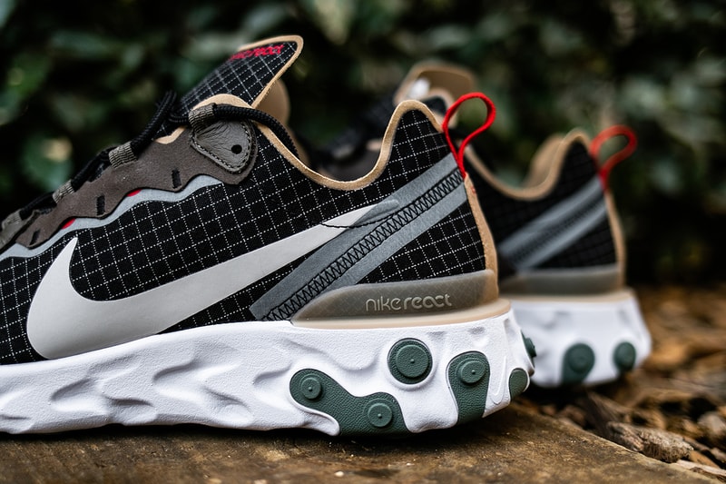 size? Exclusive x Nike React Element 55 Closer First Look Sneakers Shoes Trainers Kicks Cop Purchase Buy Available Now Online In-Store Details Detailed escape pack grid
