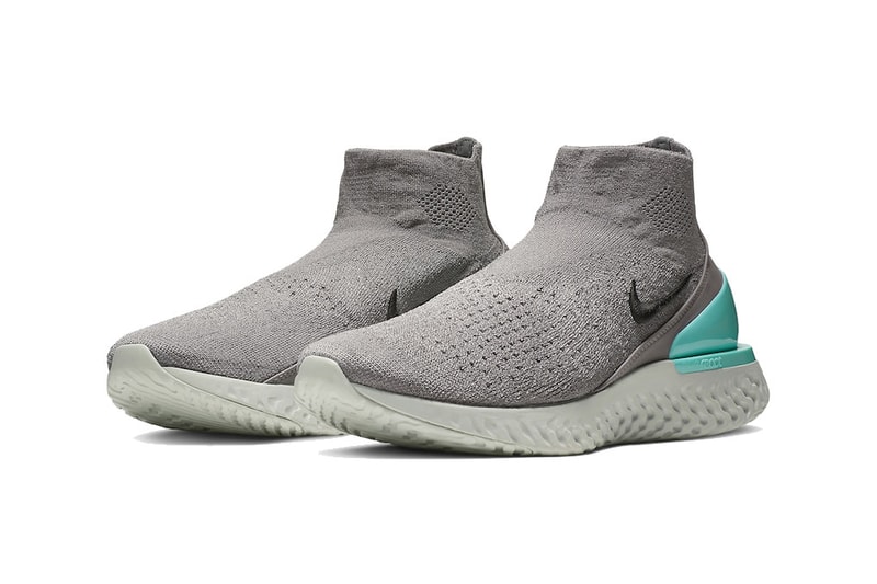 nike rise react flyknit gunsmoke black dark stucco aurora green
