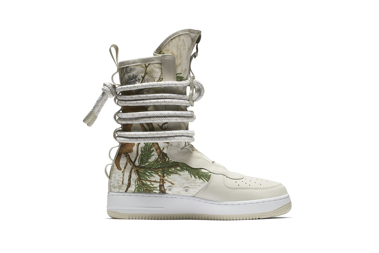 nike realtree sf air force 1 af-1 high sneaker shoe boot strap camouflage pattern colorway release date drop info white grey brown buy