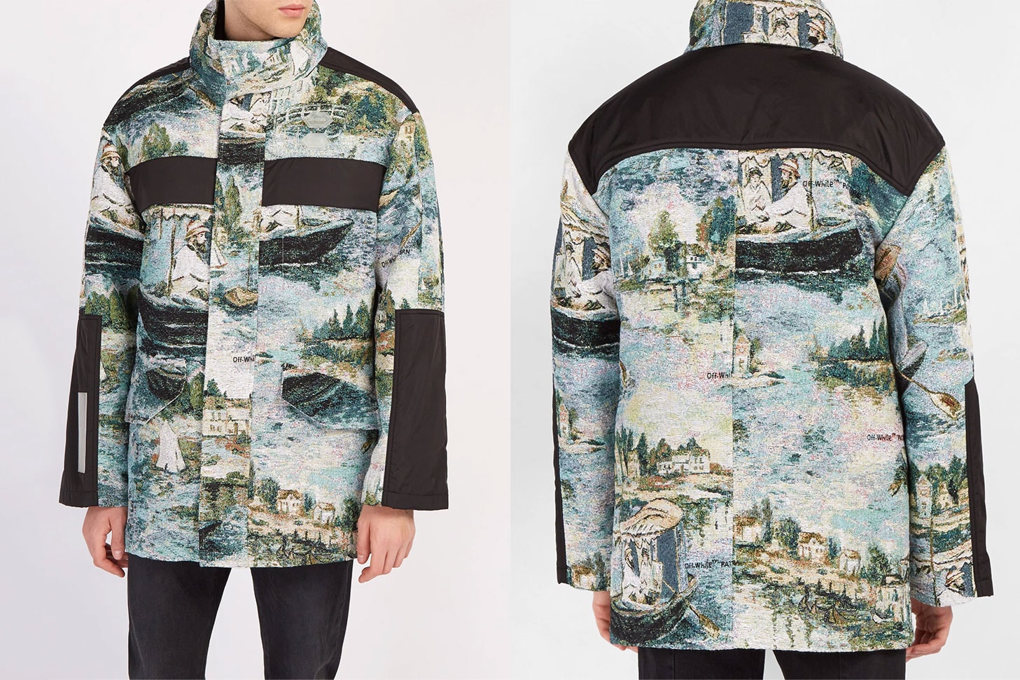Off-White™ Édouard Manet Painting Outerwear Resort 2019 Printed packable hood poncho Lake print panelled parka