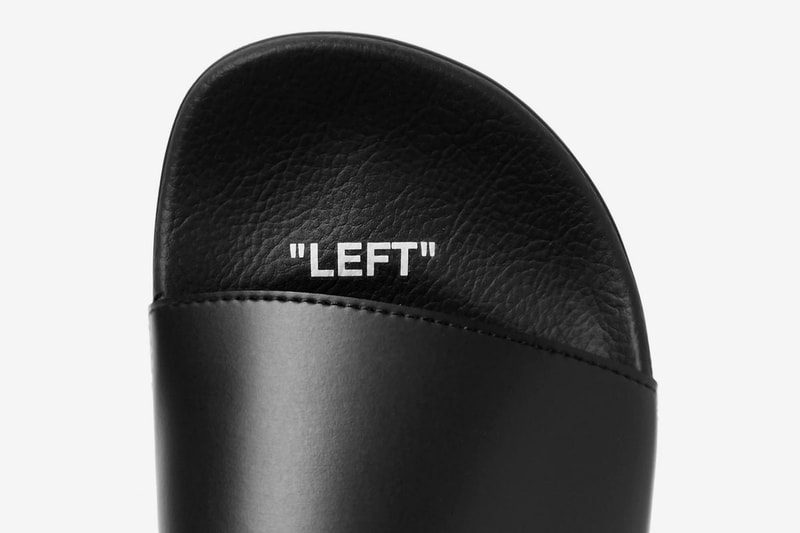 Off White Printed Leather Slides Release Black Belt Webbing Yellow White Virgil Abloh