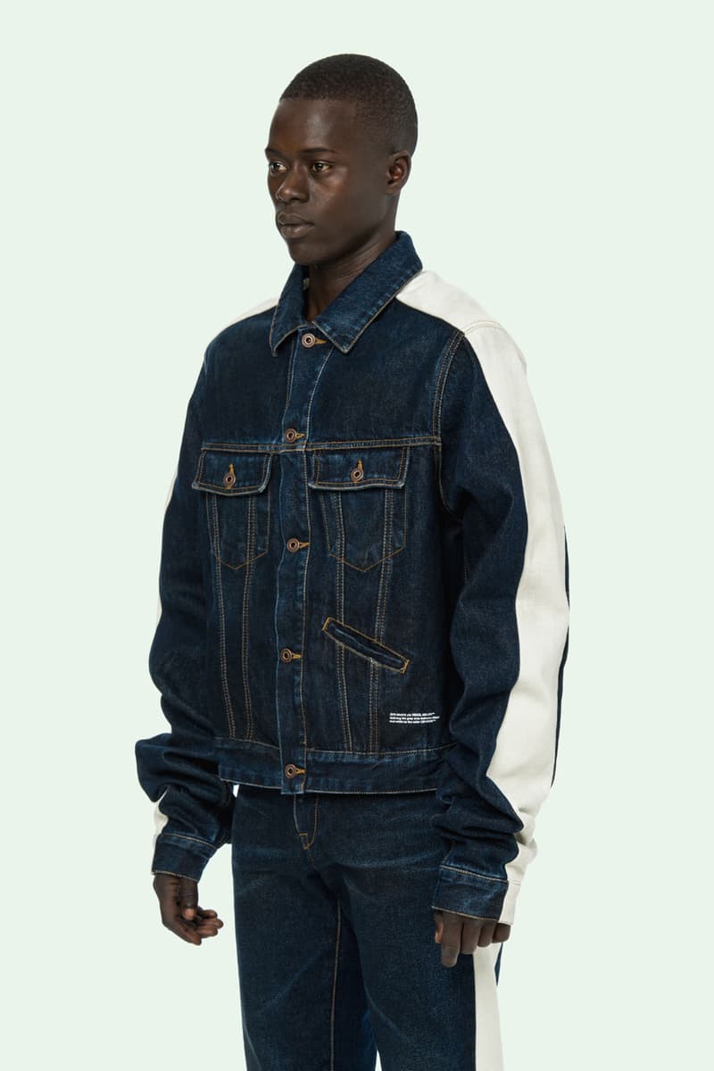 Off-White™ Spring Summer 2019 Pre Order Collection raincoat windbreaker anorak varsity jacket puffer field jacket denim vest knitwear sweatshirt hoodie cargo sweatpants t shirt long short sleeve shorts underwear swimsuit sneakers slide bags backpack pouch wallet belt cap case socks scarf mask keychain towel